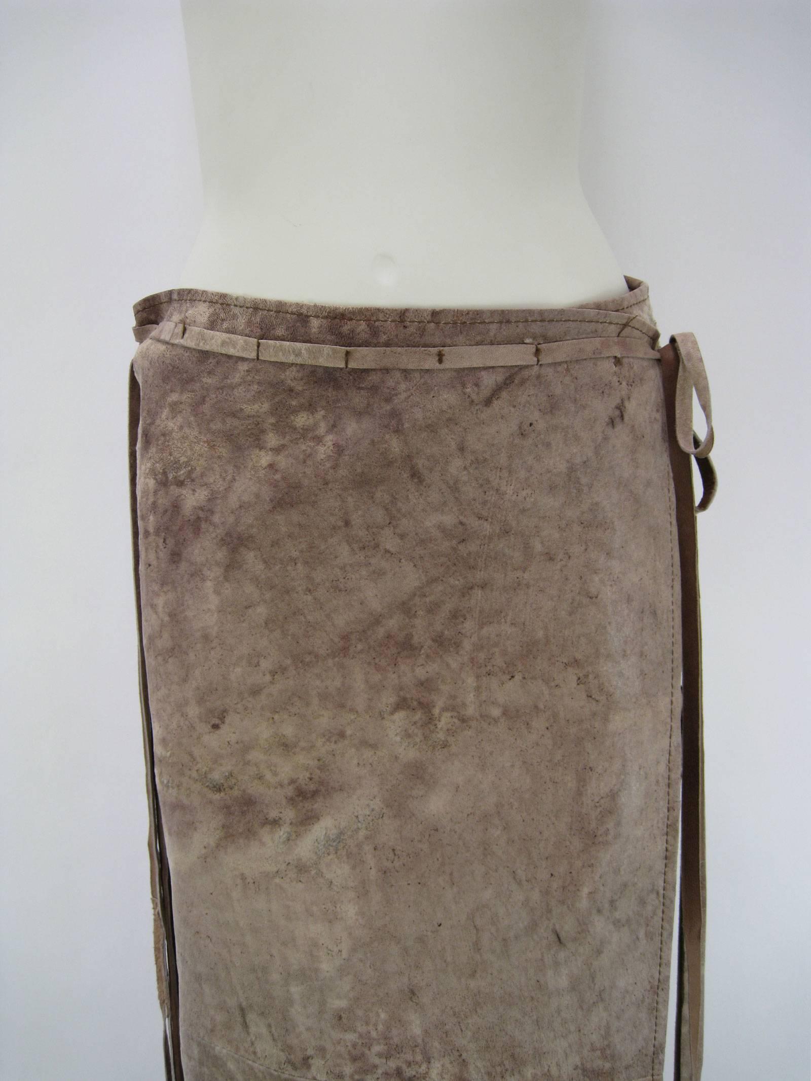 Brown Ann Demeulemeester Distressed Weathered Leather Wrap Skirt