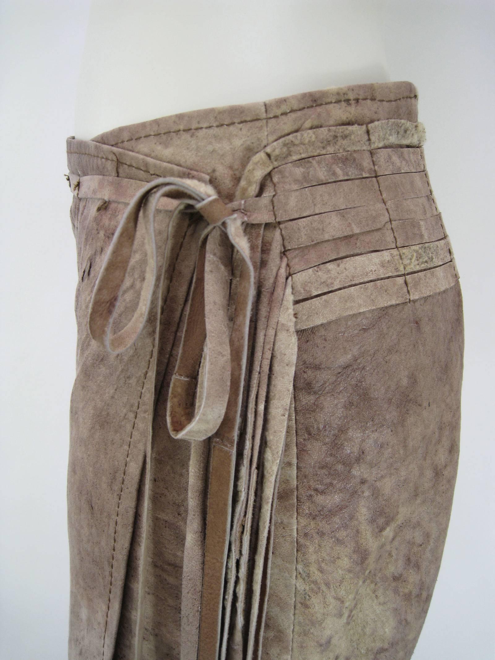Ann Demeulemeester Distressed Weathered Leather Wrap Skirt 1