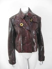 Burberry Prorsum Oxblood Leather Jacket Faux Reptile Size 46