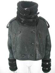 Burberry Prorsum Black Cropped Shearling Aviator Jacket