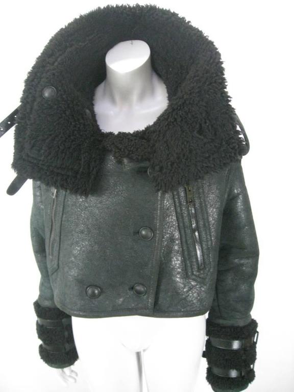 Burberry Prorsum Black Cropped Shearling Aviator Jacket at 1stdibs