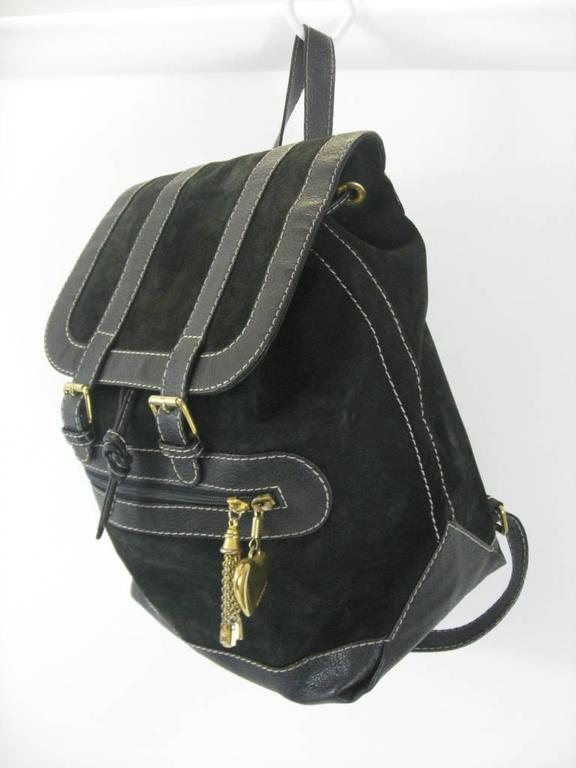 Moschino Black Suede Leather Backpack with Charms For Sale at 1stDibs
