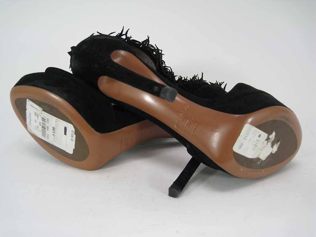 Alaia Black Suede Platform with Fringe Cuff 39.5 In Excellent Condition For Sale In Oakland, CA