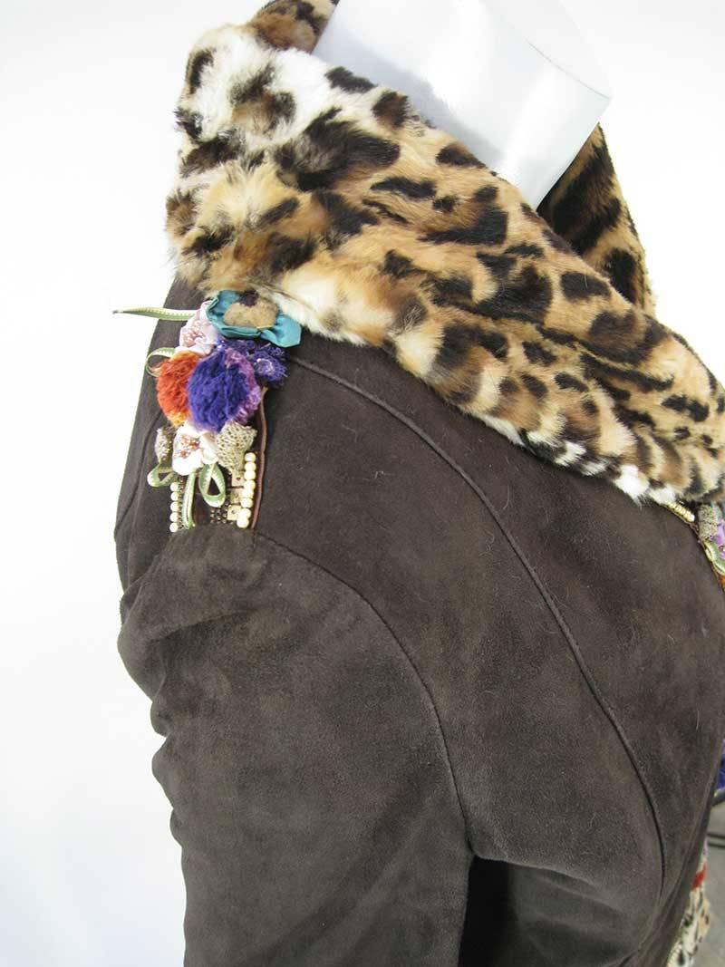 Blumarine Brown Suede Embellished Jacket Faux Leopard Lined 1
