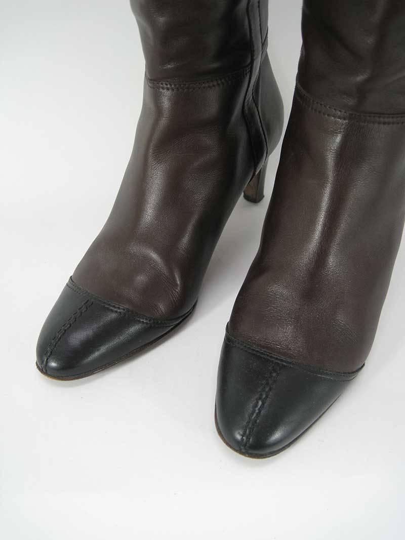Women's Chanel Tall Brown and Black Leather Boots 
