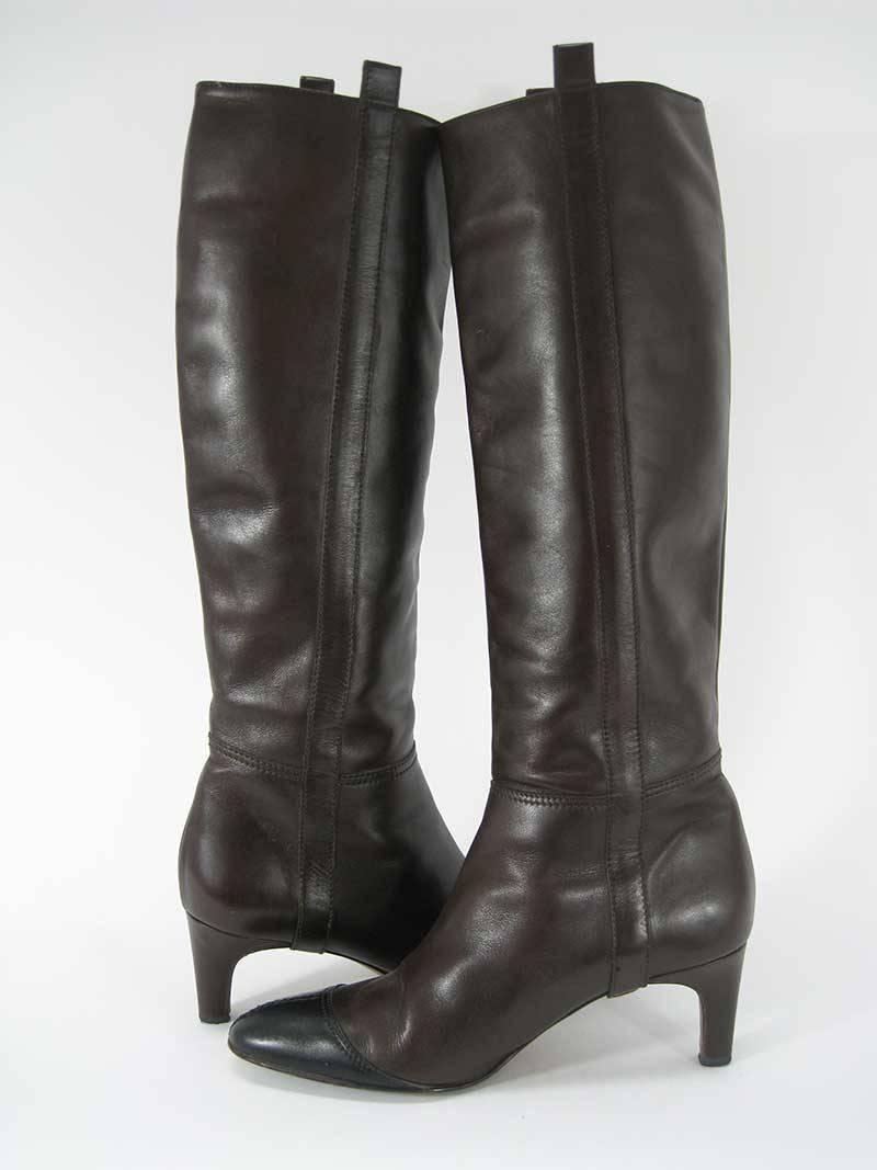 Chanel Tall Brown and Black Leather Boots  In Fair Condition In Oakland, CA