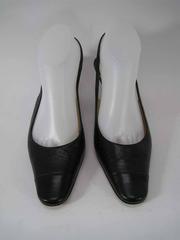 Chanel Black Leather Mid Heel Slingback Heels