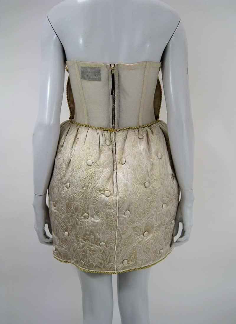 Dolce & Gabbana D&G Gold Quilted & Tufted Brocade Cocktail Dress In Excellent Condition In Oakland, CA