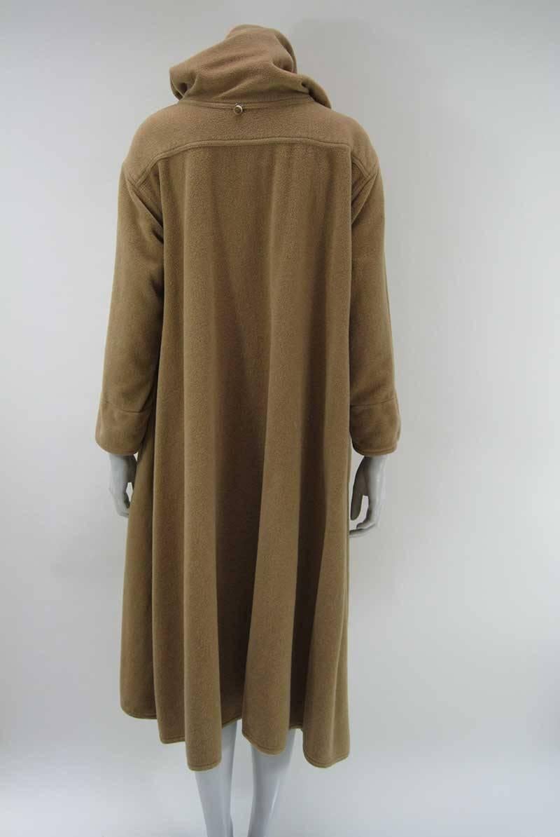 Brown Rare Vintage Kenzo Fleece Oversize Hooded Camel Overcoat  For Sale