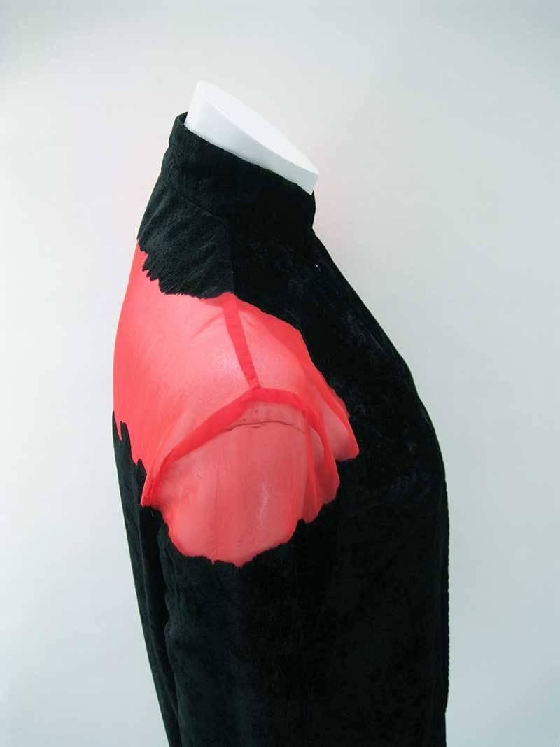 Yohji Yamamoto Noir Black & Red Crushed Velour Blazer  In Excellent Condition In Oakland, CA