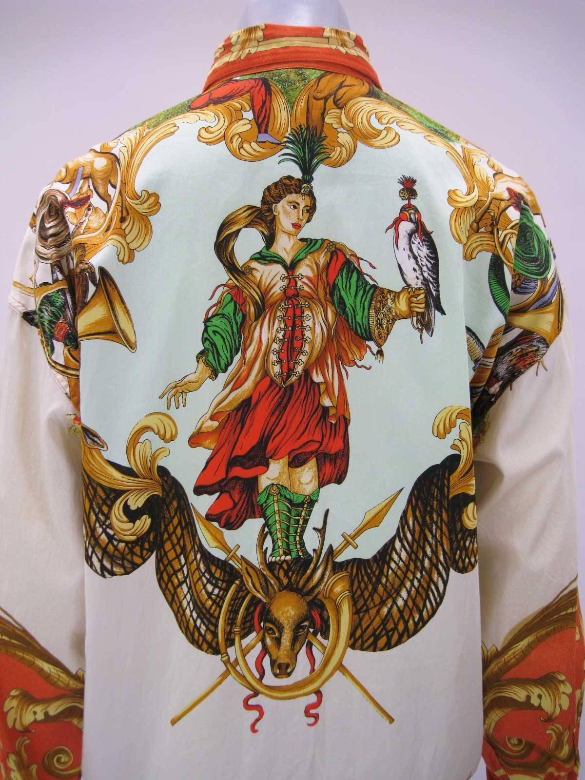 Brown Versus Gianni Versace Baroque Printed Goddess Bird Motif Shirt