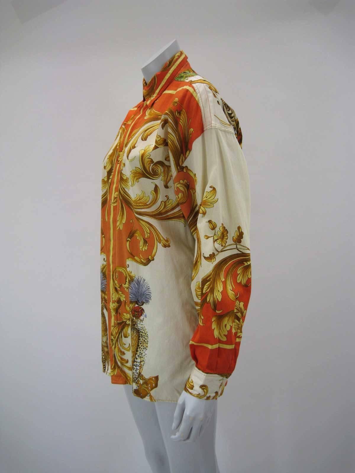 Women's or Men's Versus Gianni Versace Baroque Printed Goddess Bird Motif Shirt