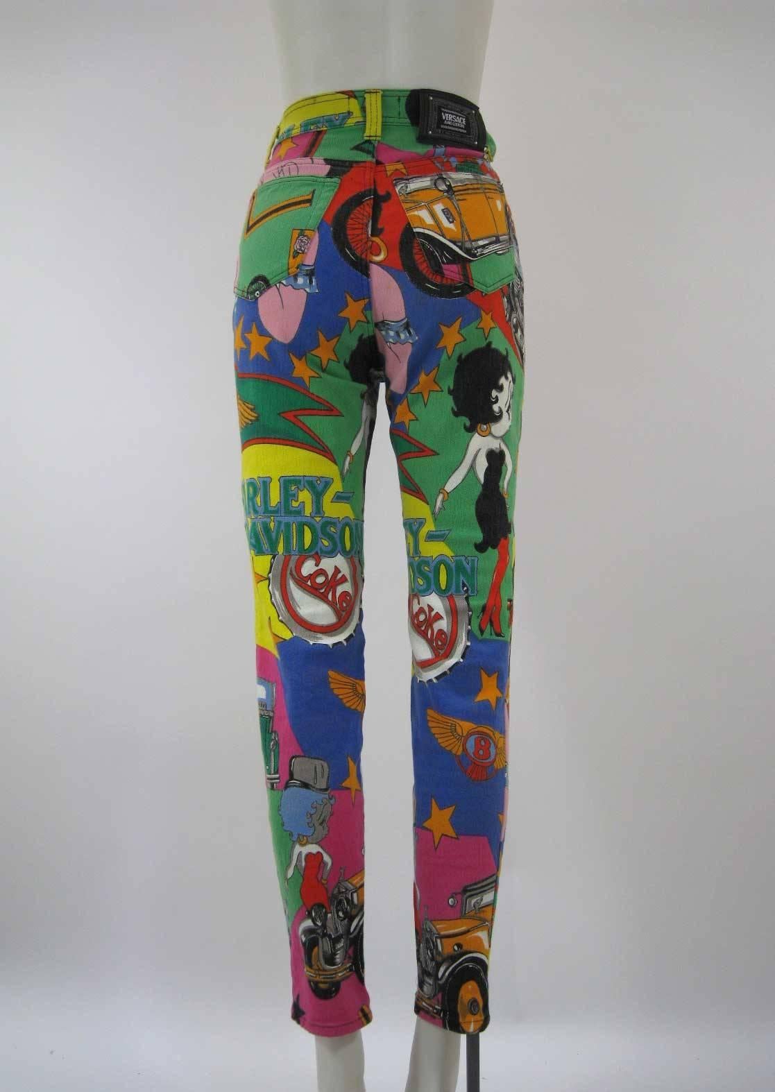 Versace Jeans Couture Cartoon Betty Boop Harley Novelty Logo Skinny Jeans In Excellent Condition In Oakland, CA