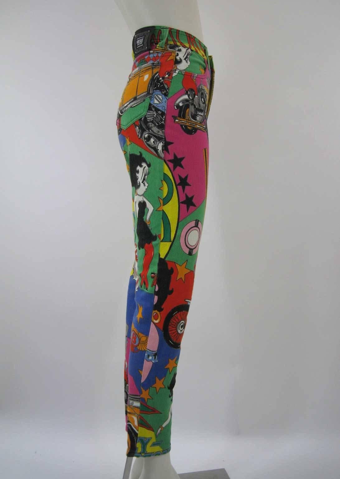Black Versace Jeans Couture Cartoon Betty Boop Harley Novelty Logo Skinny Jeans