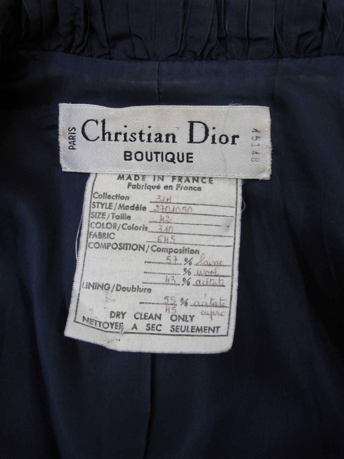 Black Christian Dior Blue Satin Evening Jacket with Large Pleated Collar For Sale