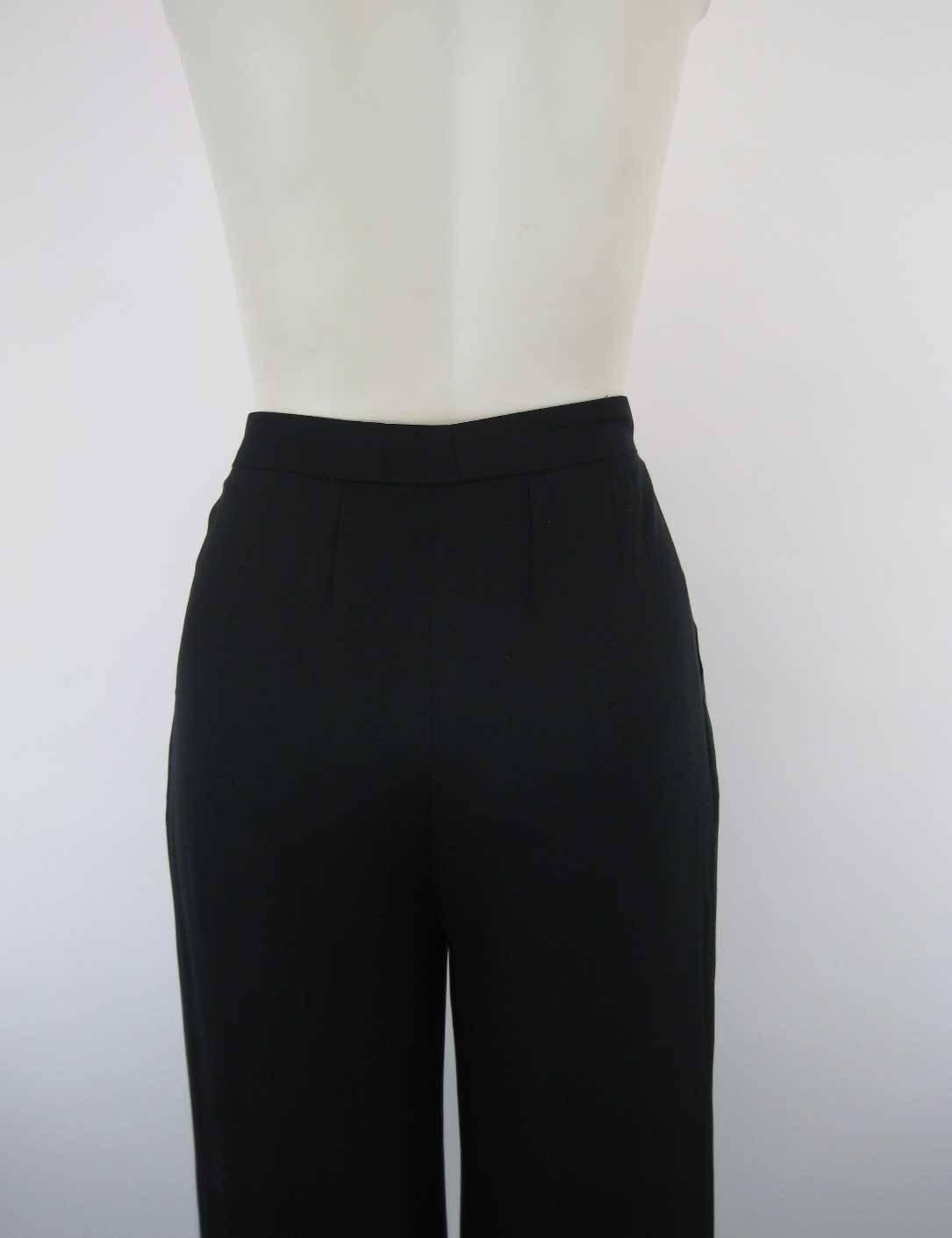 Chanel Black Silk Cropped Cuffed Wide Leg Pants In Excellent Condition In Oakland, CA