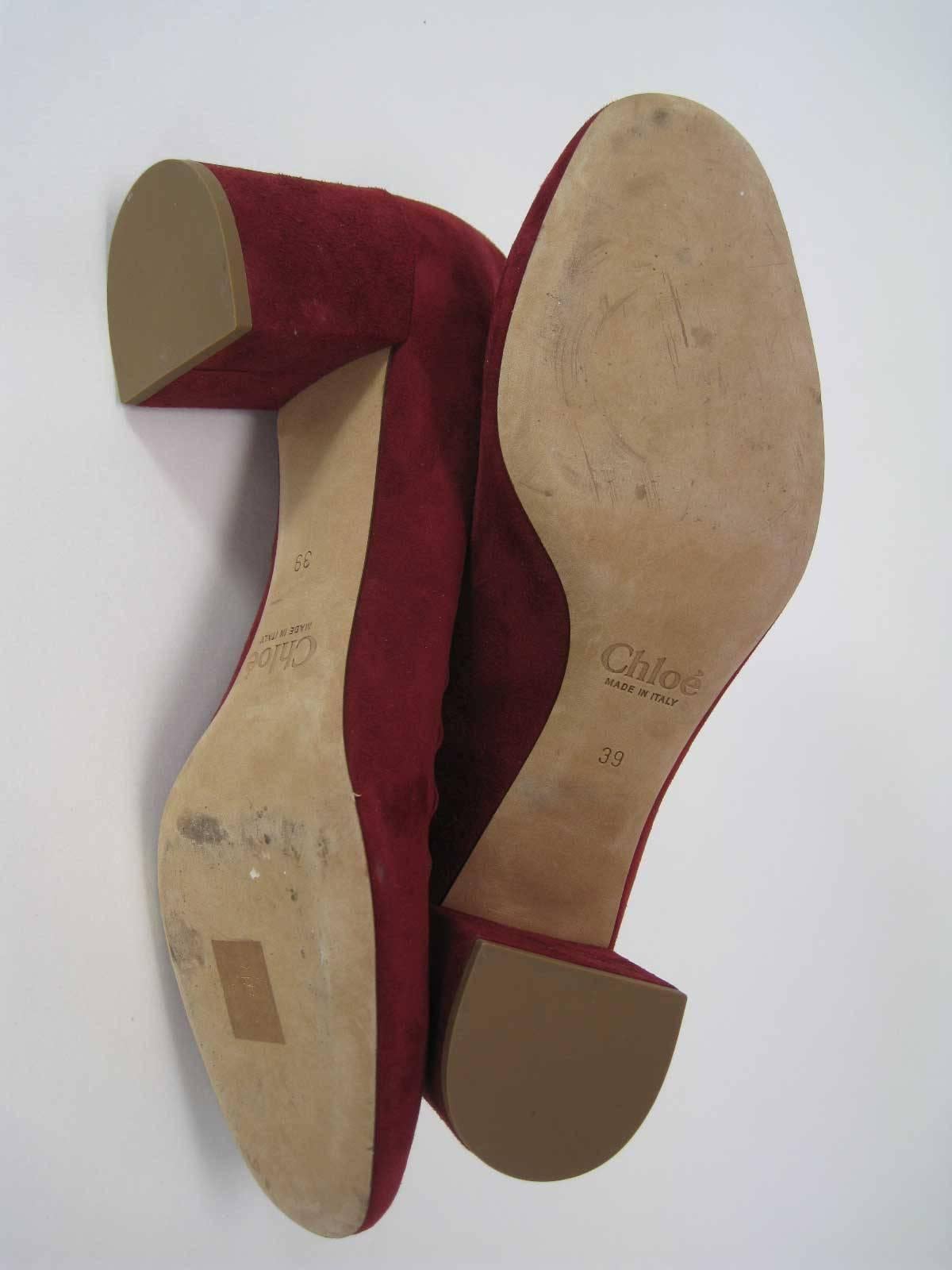 Brown Chloe Burgundy Suede Lauren Heels with Scalloped Edges 39