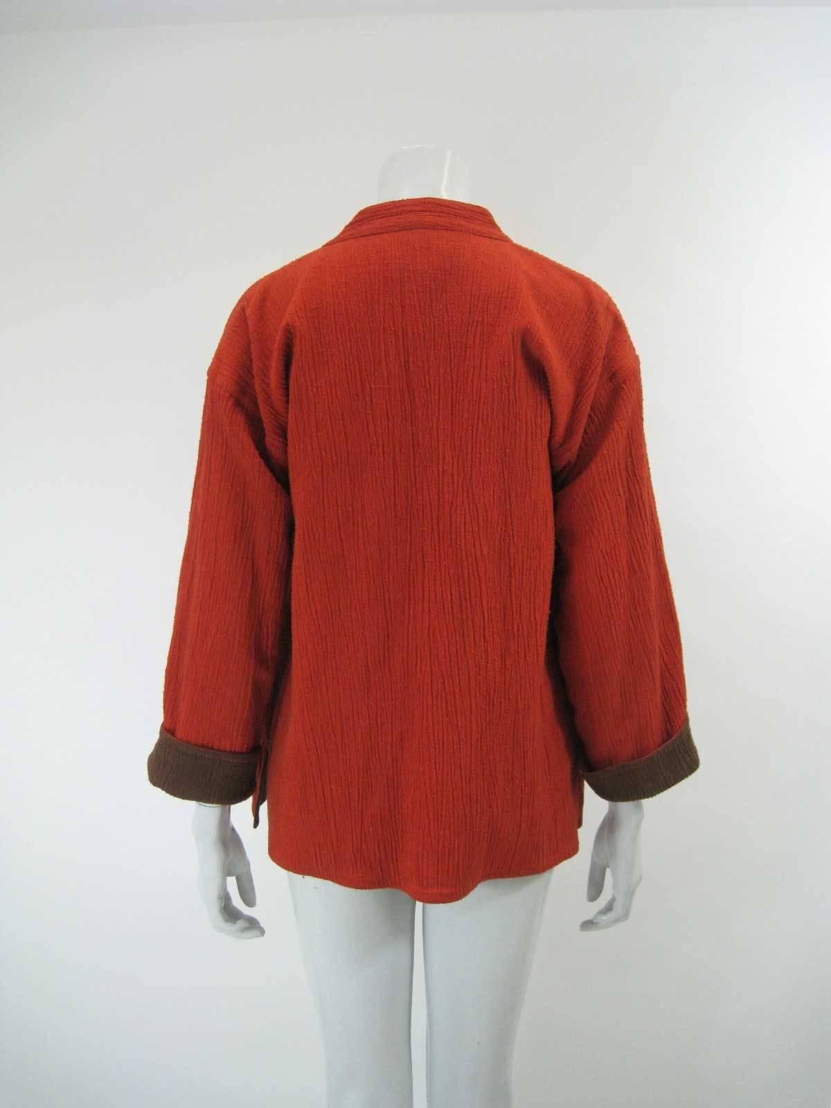 Vintage Issey Miyake Textured Orange & Brown Open Jacket In Good Condition For Sale In Oakland, CA