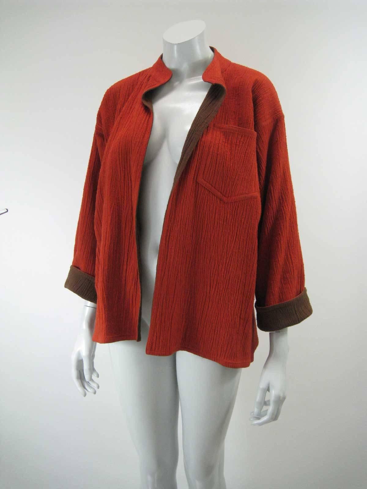 Vintage Issey Miyake Texturierte Orange & Brown Offene Jacke (Rot) im Angebot