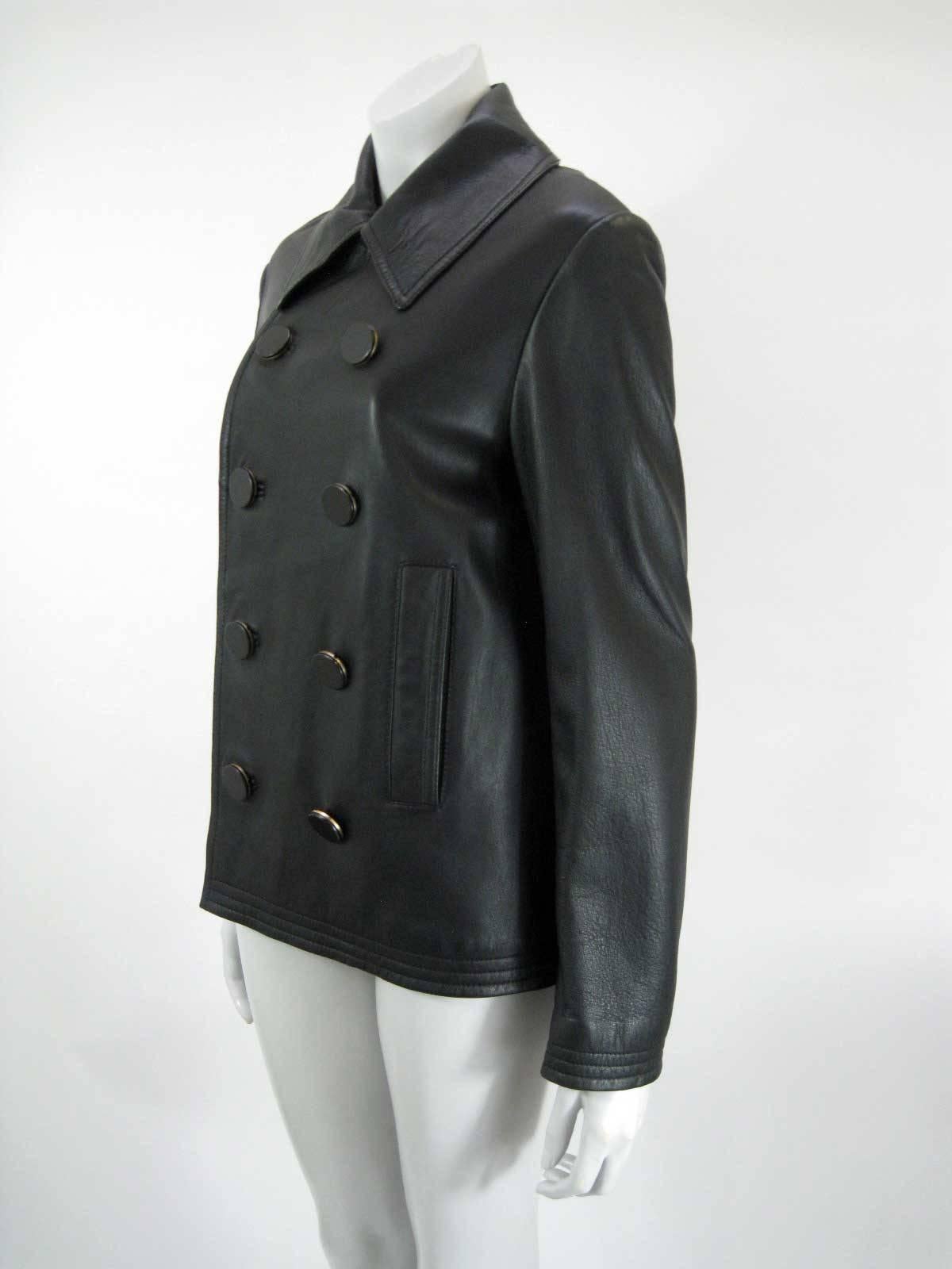 Black Balenciaga Leather Double Breasted Jacket For Sale