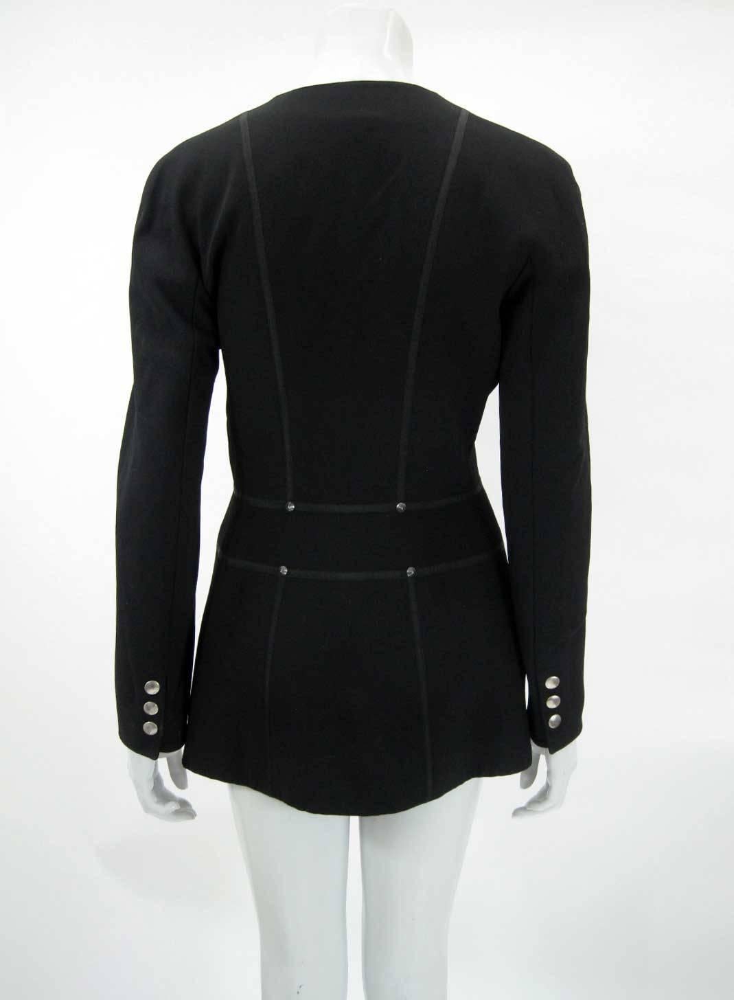 Vintage Claude Montana Black Form Fitting Zip Front Jacket  For Sale 1