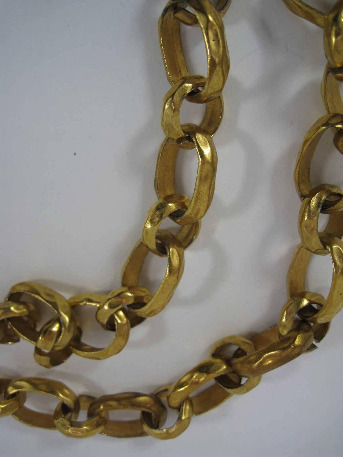 Brown Rare 1993 Chanel Hammered Gold Tone Big Letter Logo Chain Belt