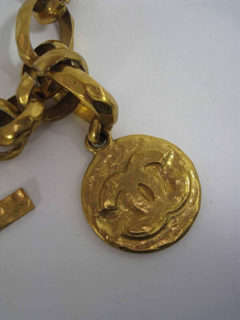 Rare 1993 Chanel Hammered Gold Tone Big Letter Logo Chain Belt at 1stdibs