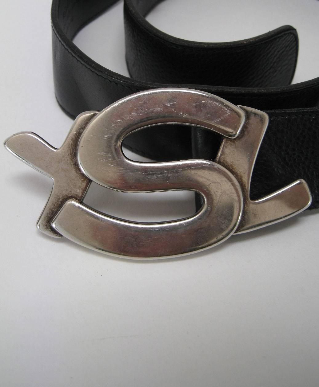 Yves Saint Laurent Silver YSL Logo Belt & Buckle In Good Condition In Oakland, CA