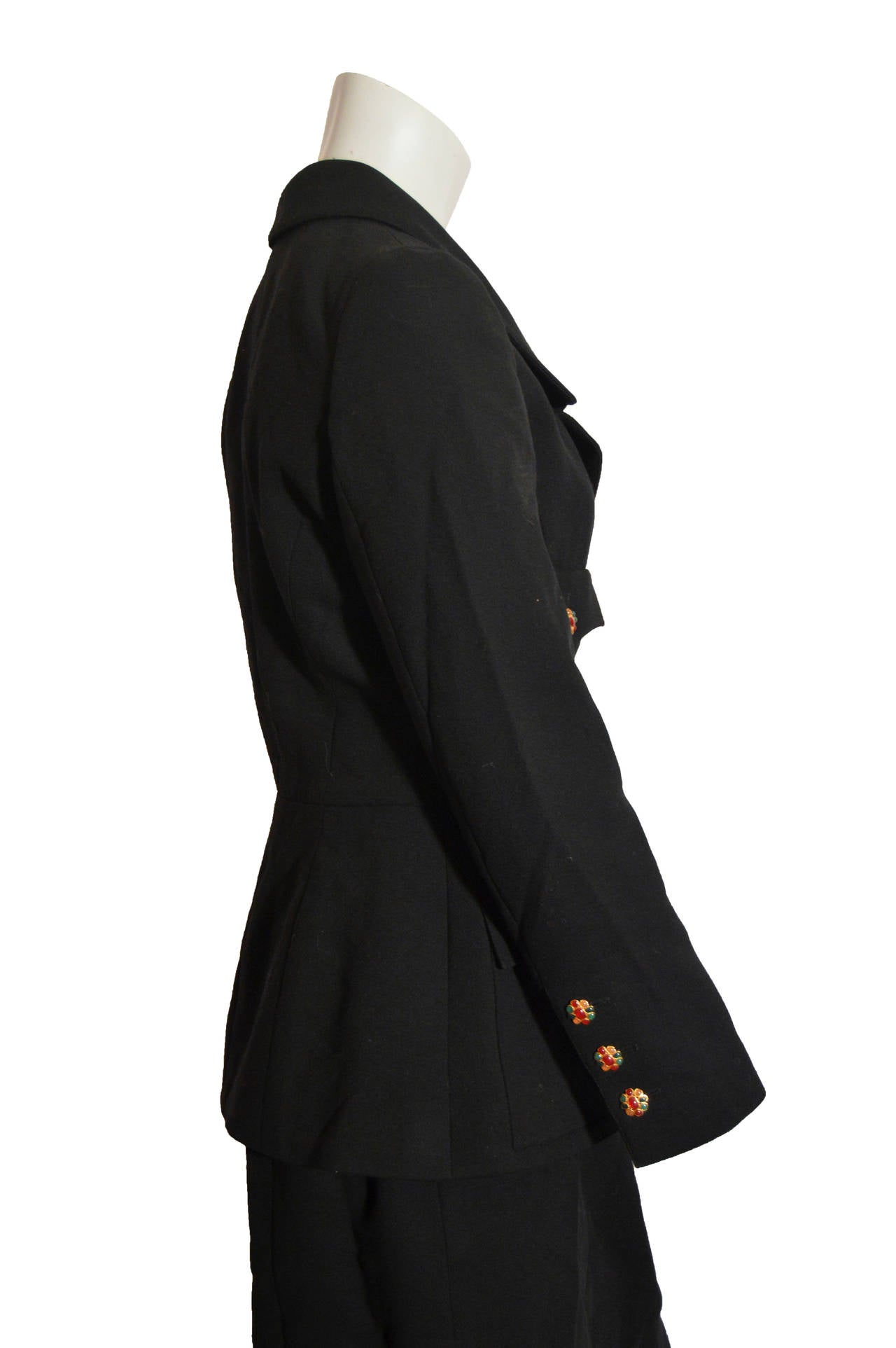 Chanel 1996 Black Wool Skirt Suit with Gripoix Buttons 1