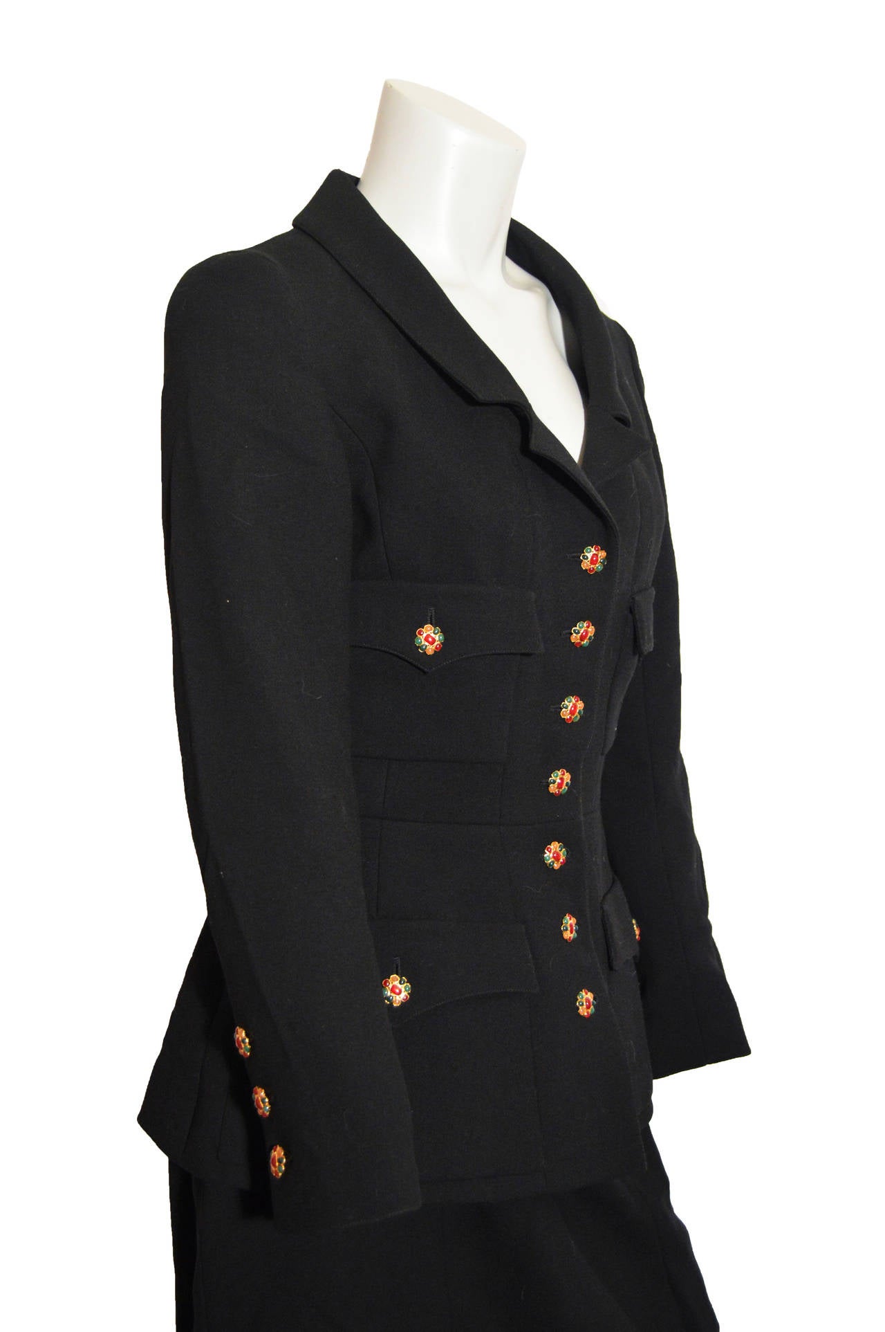 Chanel 1996 Black Wool Skirt Suit with Gripoix Buttons In Good Condition In Oakland, CA