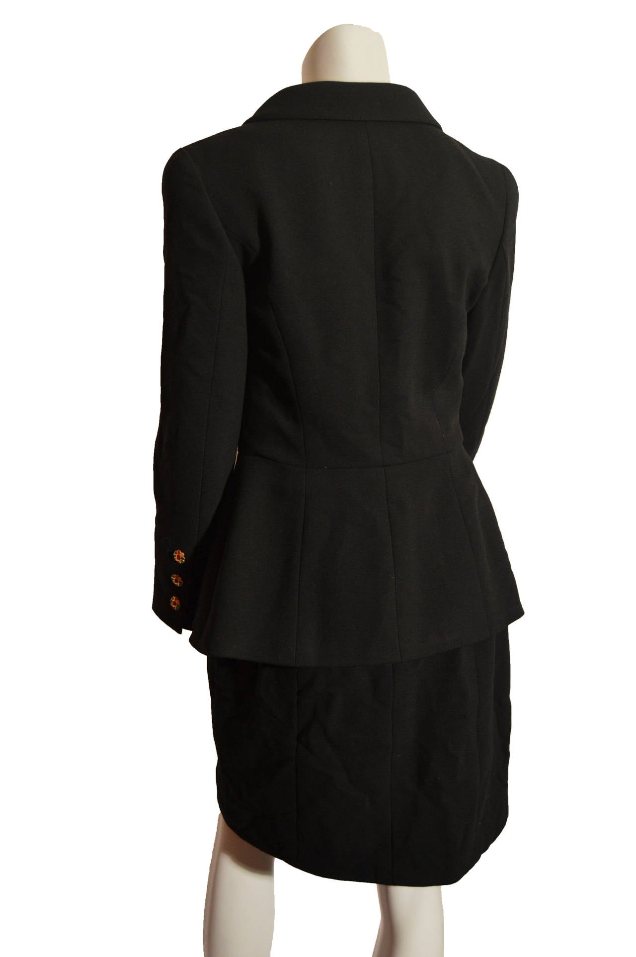 Chanel 1996 Black Wool Skirt Suit with Gripoix Buttons 2