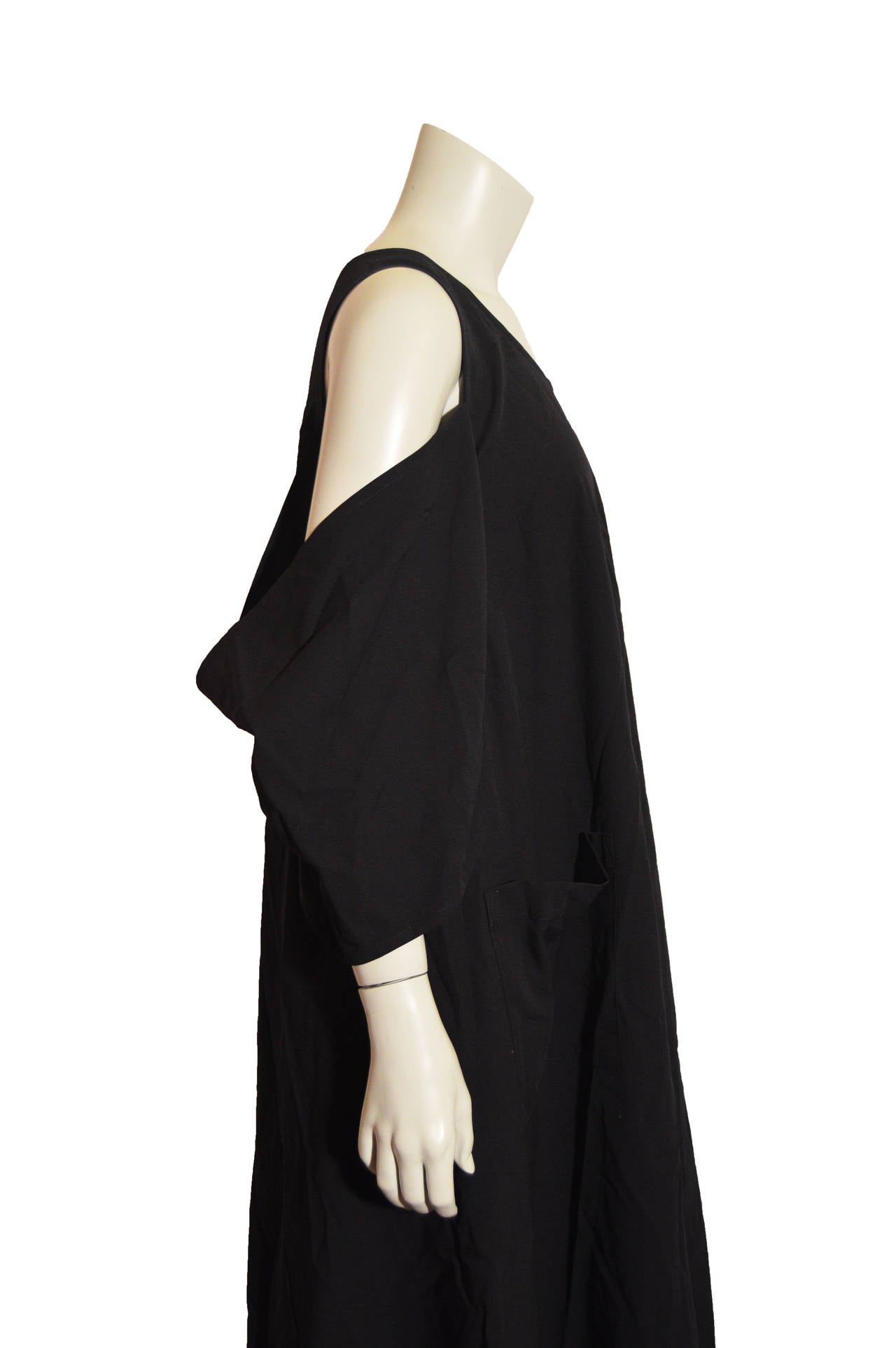 Yohji Yamamoto Black A-Line Dress with Shoulder Cutouts In Good Condition In Oakland, CA