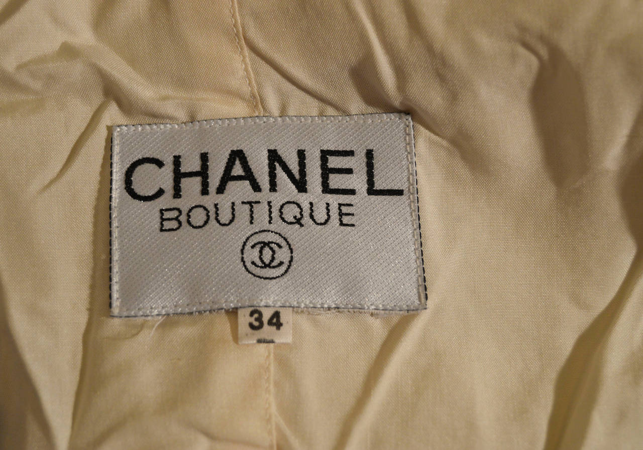 Beige Chanel Cream and Navy Wool Boucle Suit