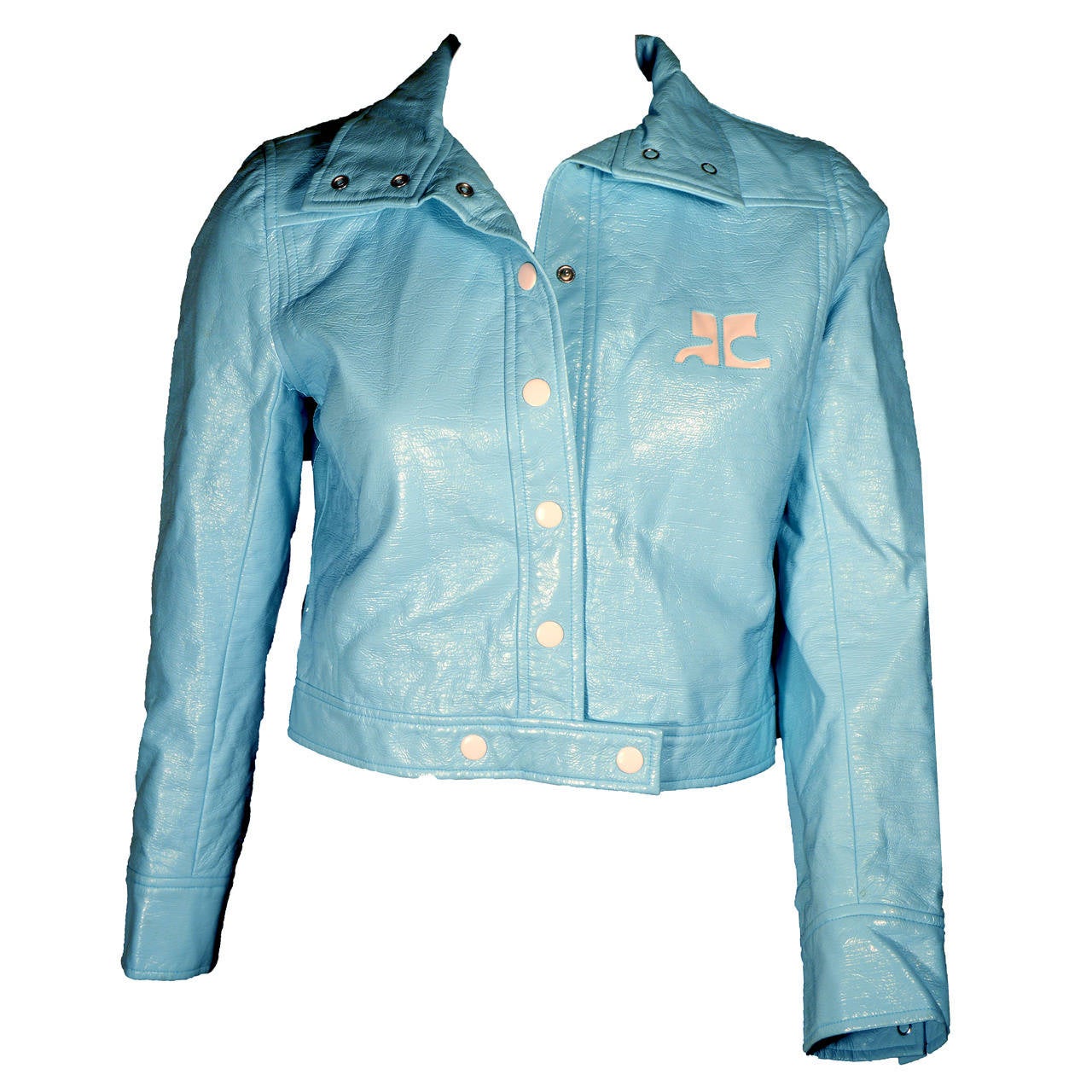 Courreges Iconic Baby Blue Vinyl Cropped Logo Jacket