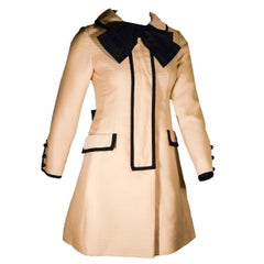 bengaline silk Vintage 1960s I Magnin Cream Silk Bengaline Coat with Bow Detail