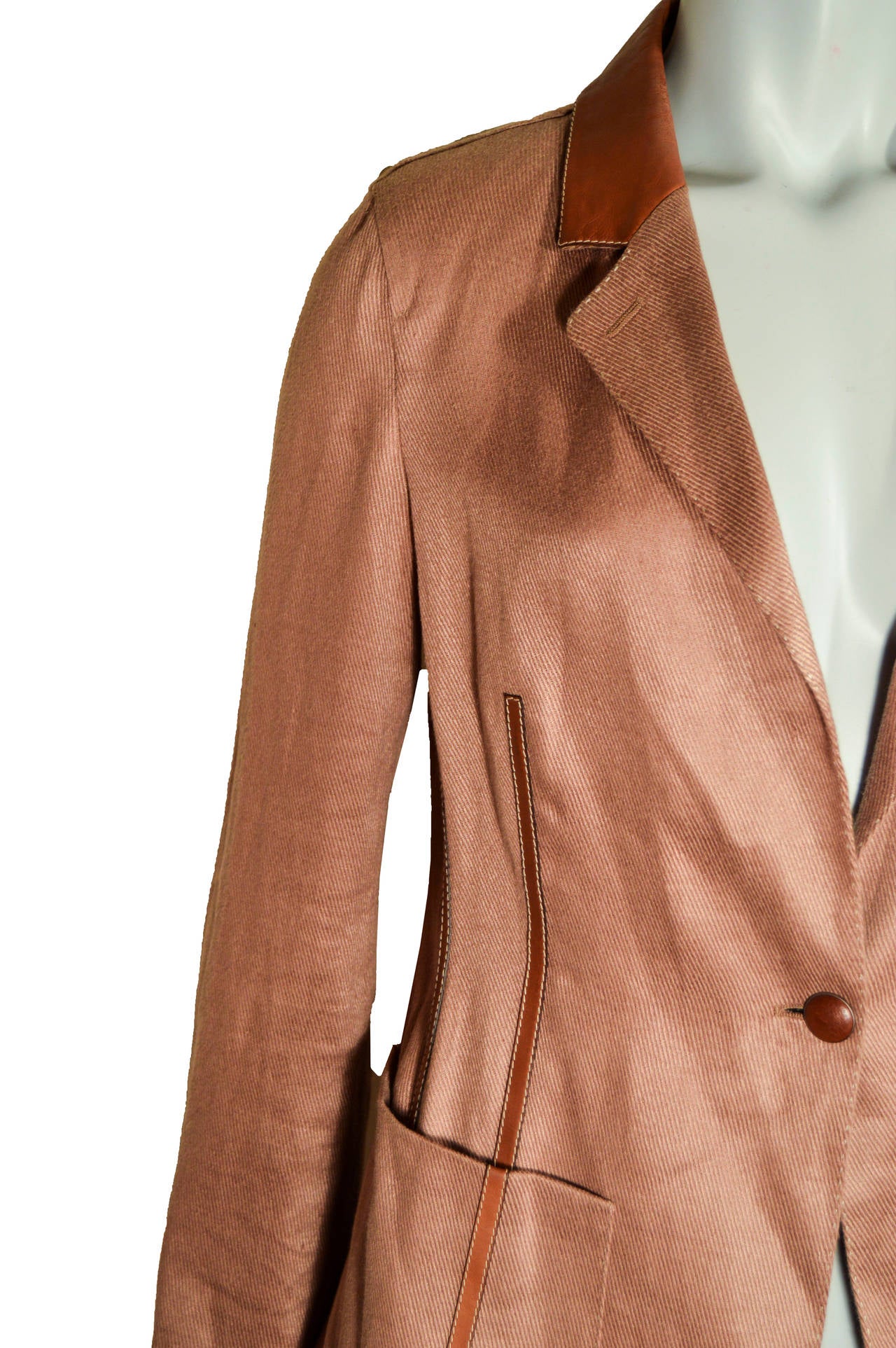 Hermes Linen Blazer Jacket with Leather Piping at 1stDibs | hermes ...