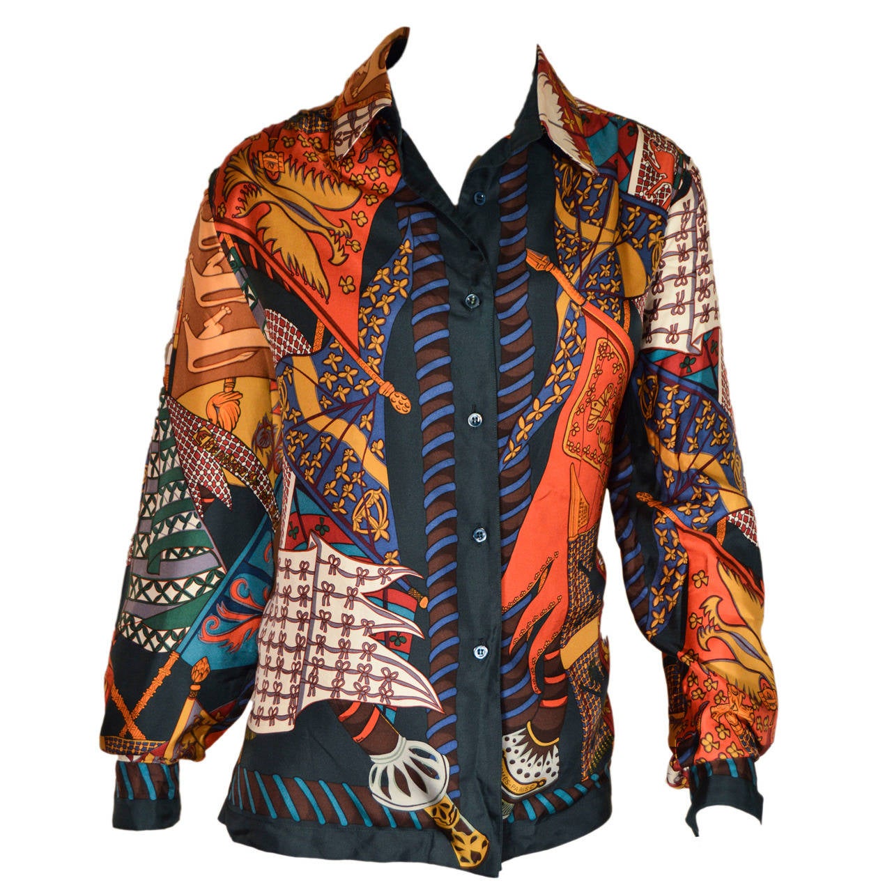 Hermes Silk Scarf Print Long Sleeve Blouse