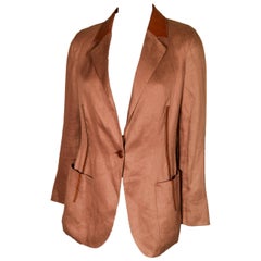 Hermes Linen Blazer Jacket with Leather Piping