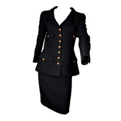 Chanel 1996 Black Wool Skirt Suit with Gripoix Buttons