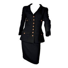 Chanel 1996 Black Wool Skirt Suit with Gripoix Buttons 6