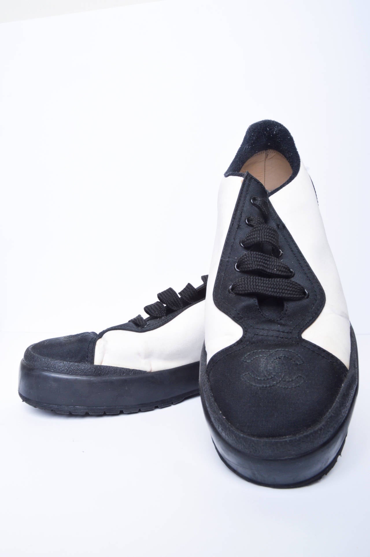 Chanel Black and Off-White Athletic Shoes Size 38 1