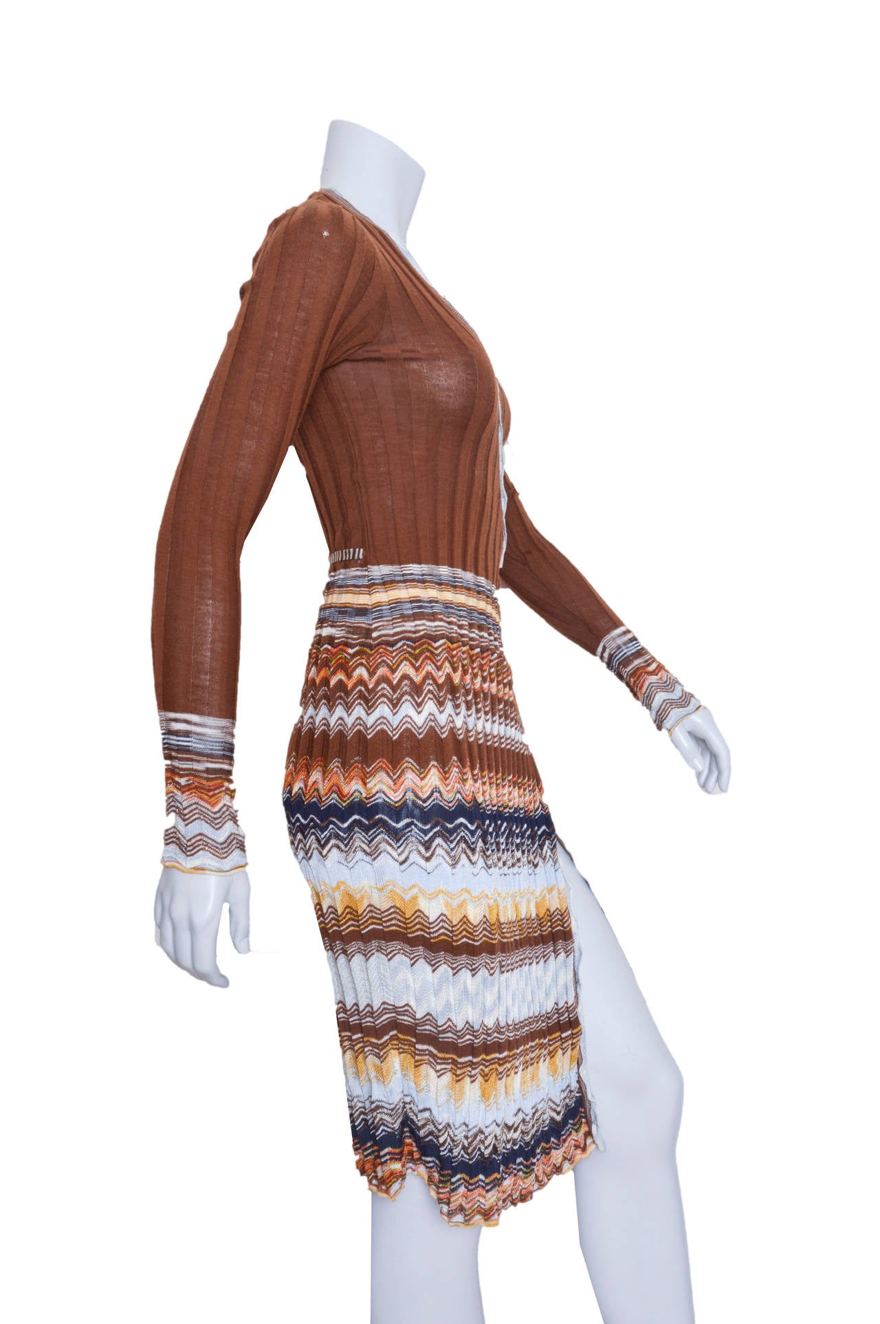 Brown M Missoni Chevron Wrap Knit Dress