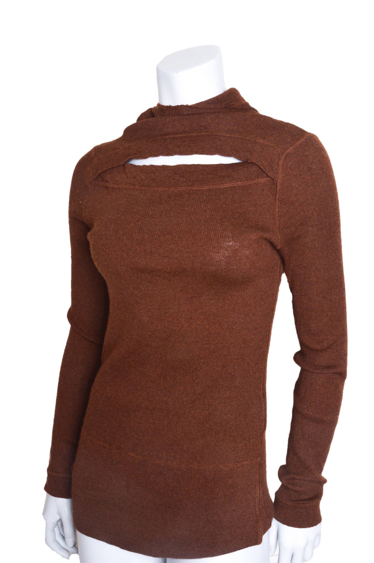 Brown Jean Paul Gaultier Classique Split Neck Hooded Sweater