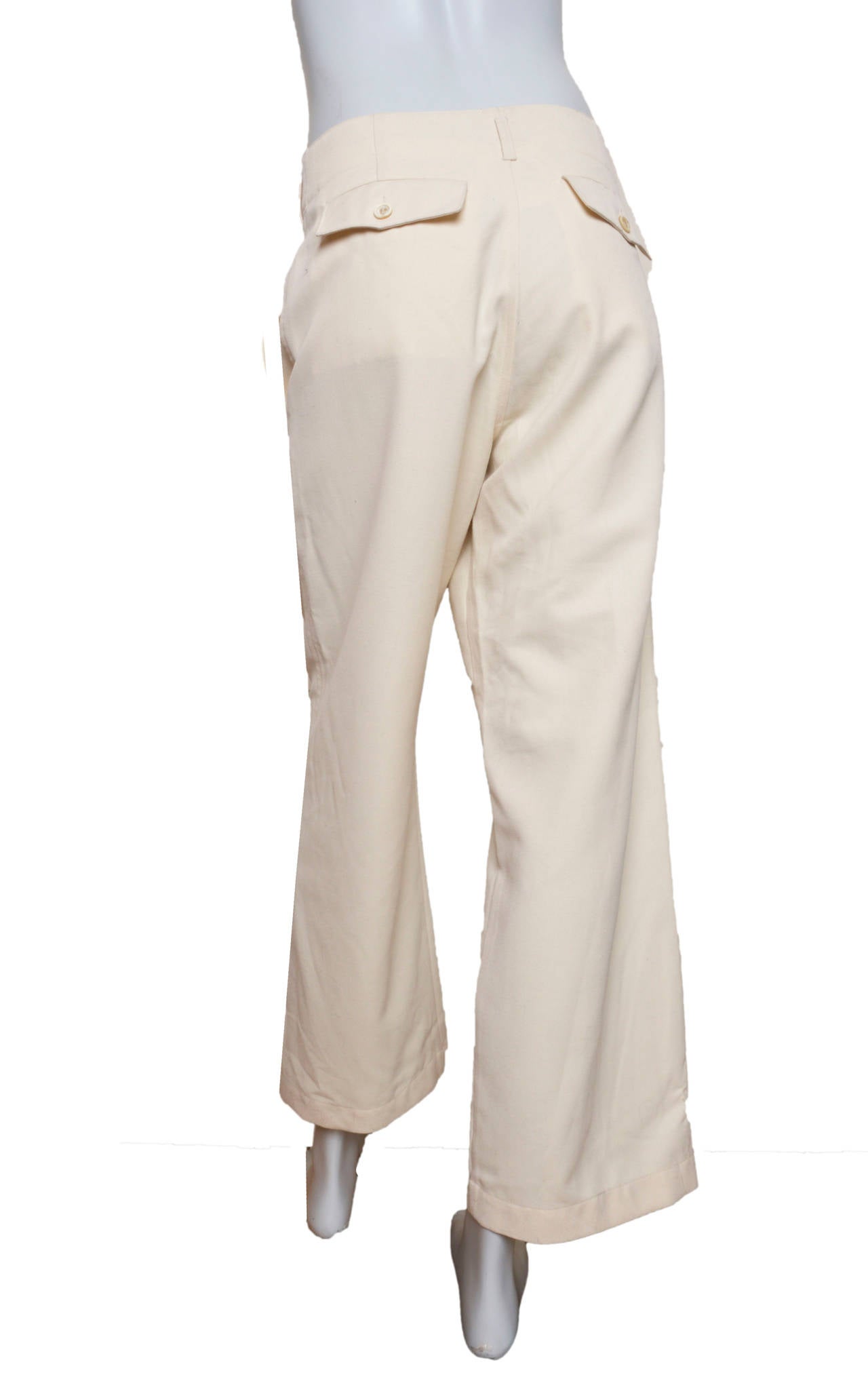 Comme Des Garcons Cream Cropped Wide Leg Trousers In Excellent Condition In Oakland, CA