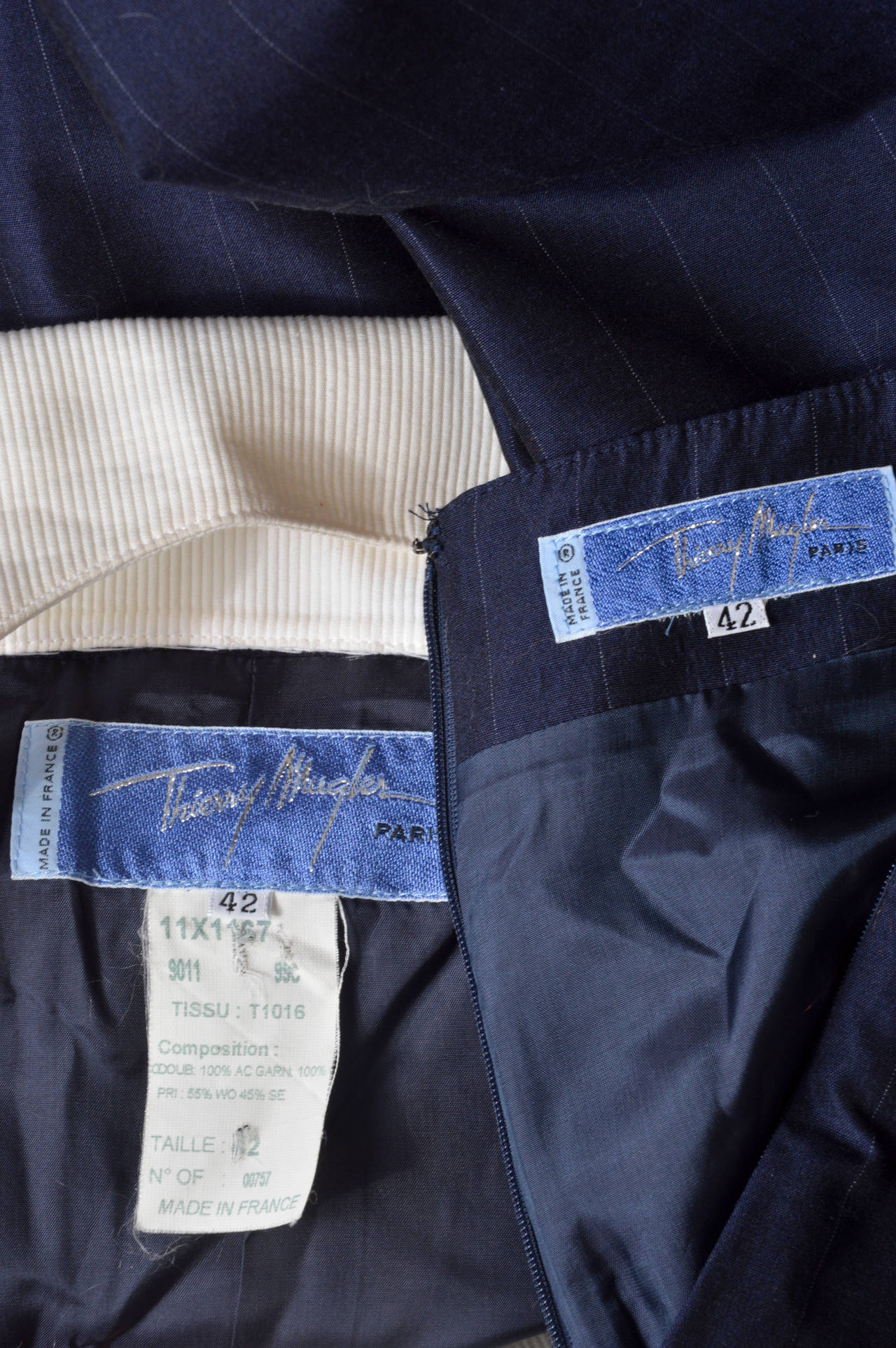 Thierry Mugler Bib Navy Pinstripe Avant Garde Pant Suit 2
