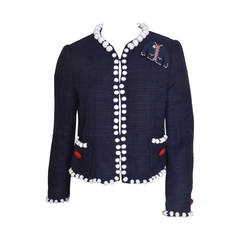Retro Moschino Navy Tweed Novelty Embellished Jacket