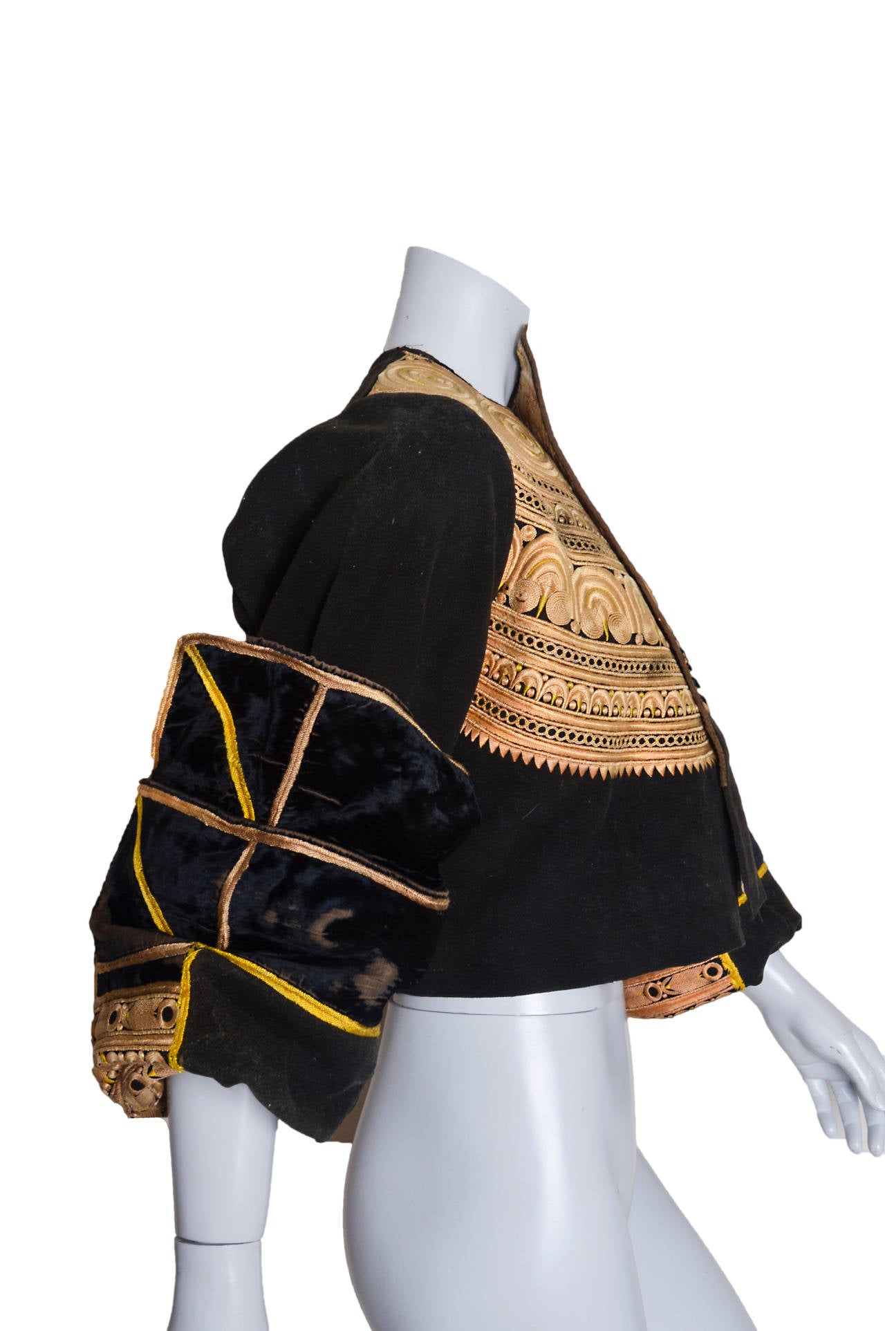 Black Antique Decorative Coat with Gold Embroidery