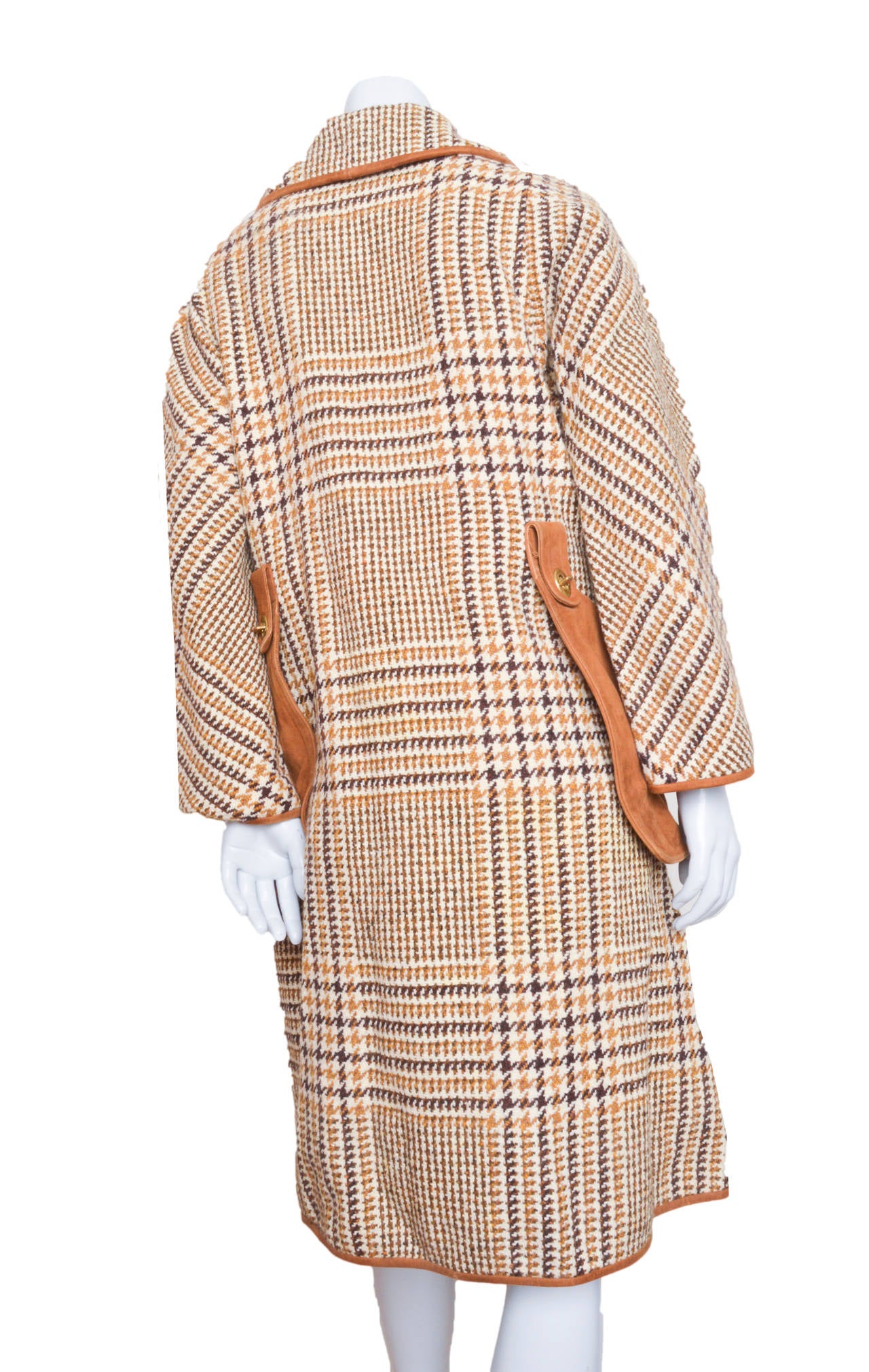 Beige Bonnie Cashin Tweed Coat with Leather Trim