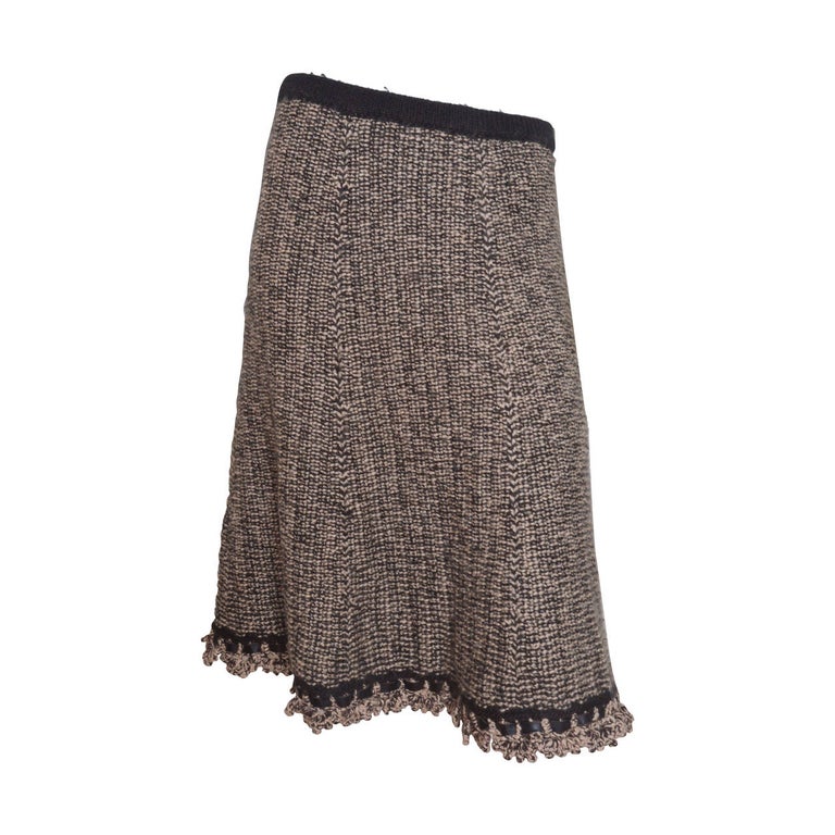 Chanel Woven Knit Skirt with Crochet Trim For Sale at 1stDibs