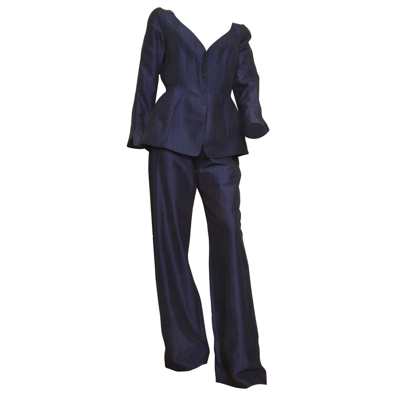 Thierry Mugler Bib Navy Pinstripe Avant Garde Pant Suit